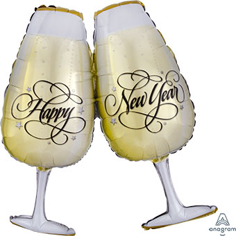 LRG SHP HAPPY NEW YEAR TOASTING GLASSES 30 (PKG)