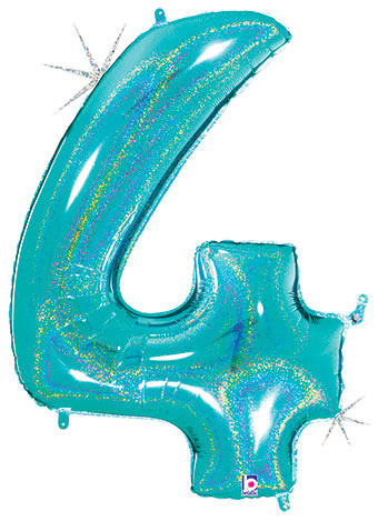 LRG SHP NUMBER 4 ROBIN'S EGG GLITTER MEGALOON 34(HOLO)(BAG)