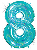 LRG SHP NUMBER 8 ROBIN'S EGG GLITTER MEGALOON 34(HOLO)(PKG)