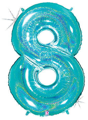 LRG SHP NUMBER 8 ROBIN'S EGG GLITTER MEGALOON 34(HOLO)(PKG)