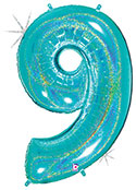 LRG SHP NUMBER 9 ROBIN'S EGG GLITTER MEGALOON 34(HOLO)(PKG)