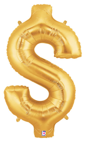 LRG SHP DOLLAR SIGN ($) GOLD MEGALOON 34 (PKG)