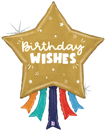 LRG SHP HB BIRTHDAY WISHES STAR 43 (HOLO)(PKG)