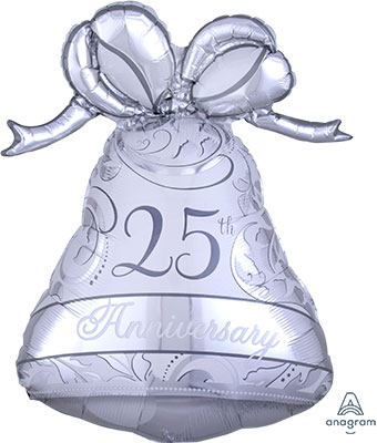 LRG SHP HAPPY 25TH ANNIVERSARY SILVER BELL 27(PKG)(D) sale