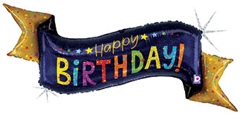 LRG SHP HB NAVY BIRTHDAY BANNER (HOLO) 51 (PKG)