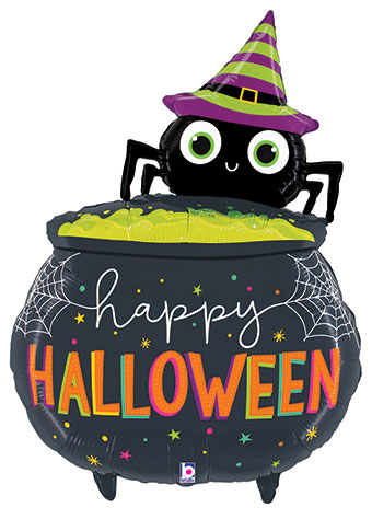 LRG SHP HAPPY HALLOWEEN SPIDER CAULDRON 34 (PKG)