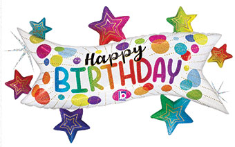 LRG SHP HB BIRTHDAY BANNER STARS 37 (HOLO)