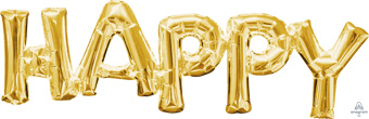 CONSUMER INFLATED LETTER PHRASES HAPPY GOLD 30 (PKG)(D)