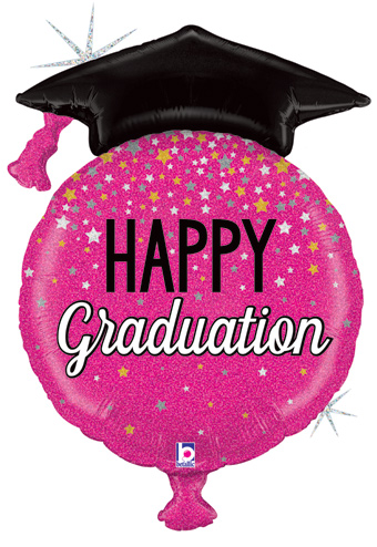 LRG SHP GLITTER HAPPY GRAD PINK BALLOON (HOLO) 38 (D) sale