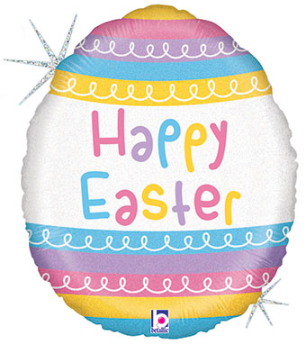 18SHP PASTEL STRIPES HAPPY EASTER EGG (HOLO)(D)