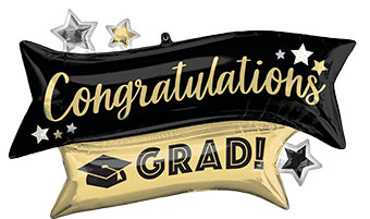 LRG SHP CONGRATULATIONS GRAD GOLD & BLACK 38 (PKG)(D)