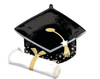 LRG SHP BLACK GRAD CAP & WHITE DIPLOMA 25 (PKG)