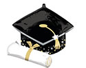 LRG SHP BLACK GRAD CAP & WHITE DIPLOMA 25