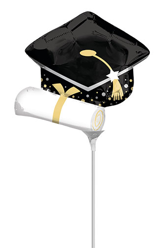 MIN SHP BLACK GRAD CAP & WHITE DIPLOMA  AIR FILL ONLY