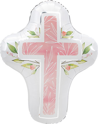 LRG MY FIRST COMMUNION CROSS PINK 28