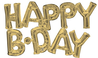 CONSUMER INFLATED PHRASE HAPPY BDAY WHITE GOLD (PKG)