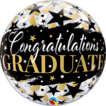 BUBBLE 22C CONGRATULATIONS GRADUATE BLACK STARS (PKG)